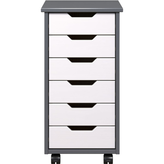 TRENDFURN LLC 120-009 Trendfurn Omnia Narrow Roll Cart, 6 Drawers, 25-3/4in x 13-2/5in, Gray/White