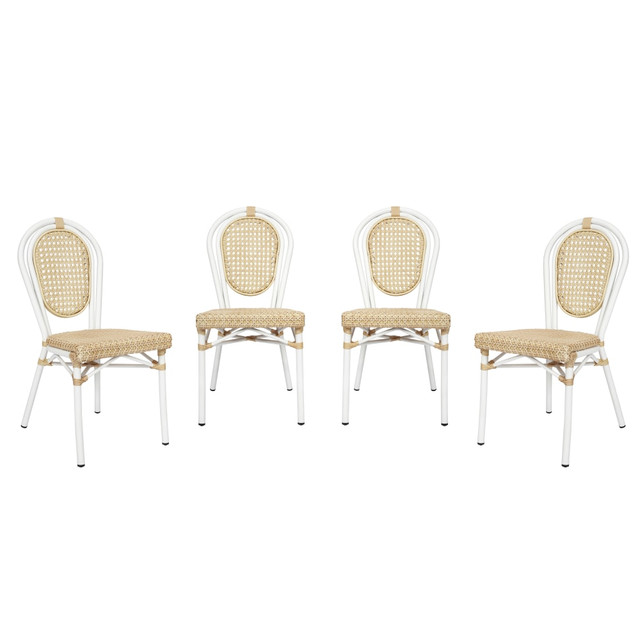 FLASH FURNITURE 4SDA642111NW  4 Pack Cannes Indoor/Outdoor Commercial Thonet Bistro Stacking Chair, PE Cane Rattan and Aluminum Frame, Natural/White Frame
