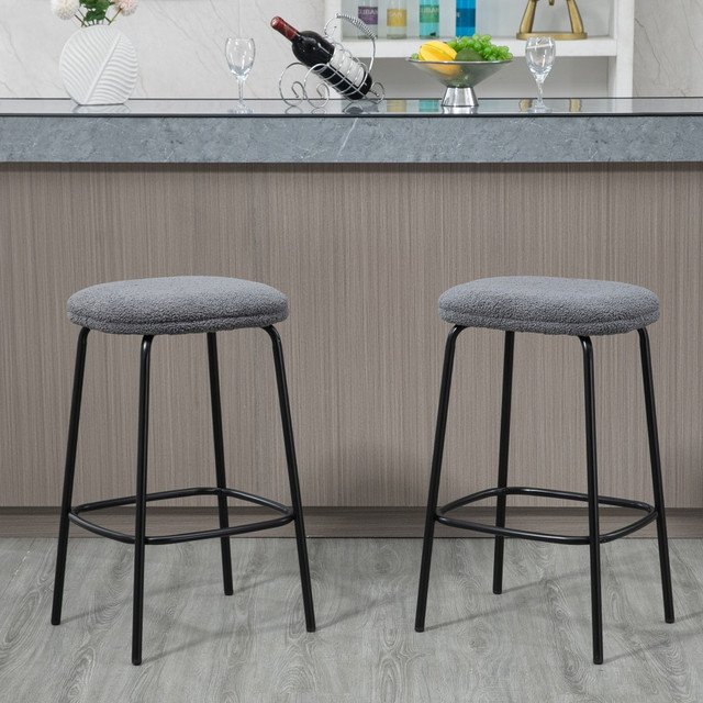 GLAMOUR HOME GHSTL-1633 Ayana Boucle Fabric Backless Counter Stools, Gray/Black, Set Of 2 Stools GLAMOUR HOME GHSTL-1633 Ayana Boucle Fabric Backless Counter Stools, Gray/Black, Set Of 2 Stools