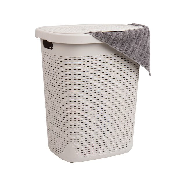 EMS MIND READER LLC 50HAMP-IVO Mind Reader 50L Slim Laundry Hamper Clothes Basket With Lid, 21inH x 13-3/4inW, Ivory EMS MIND READER LLC 50HAMP-IVO Mind Reader 50L Slim Laundry Hamper Clothes Basket With Lid, 21inH x 13-3/4inW, Ivory