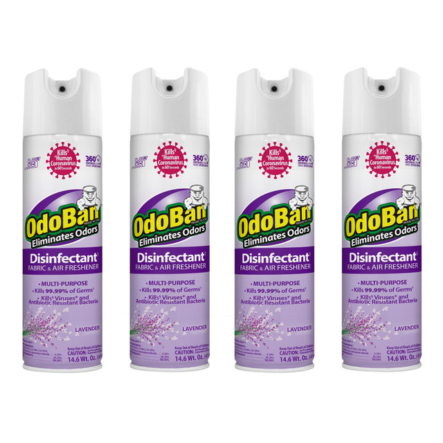 ODOBAN 91010114A4-OD Ready-to-Use 360-Degree Continuous Spray Disinfectant Cleaner and Odor Eliminator, Lavender Scent, 14.6 Oz, Set Of 4 Spray Cans ODOBAN 91010114A4-OD Ready-to-Use 360-Degree Continuous Spray Disinfectant Cleaner and Odor Eliminator, Lavender Scent, 14.6 Oz, Set Of 4 Spray Cans