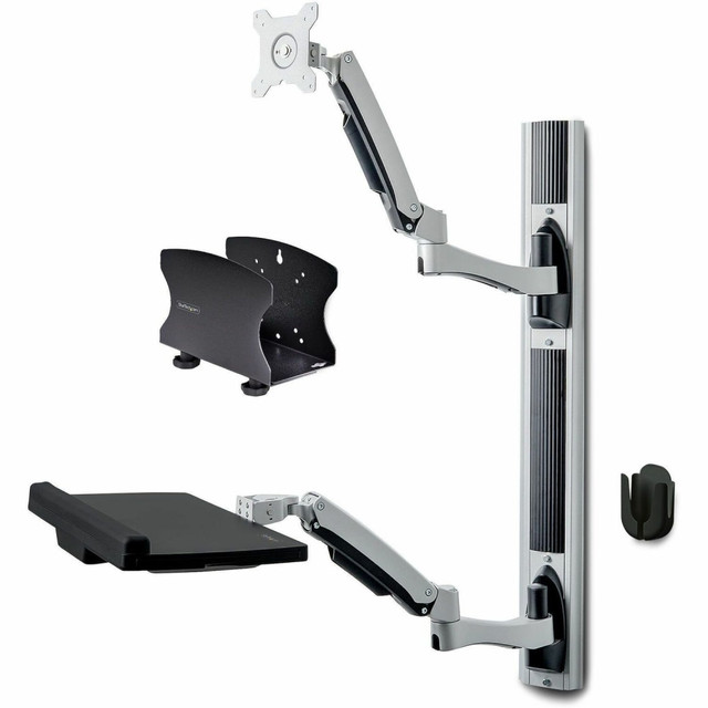 STARTECH.COM 2PASTSC-WALL-MOUNT  Wall Mount Workstation, VESA Mount 22lb/10kg, Fully Articulating Monitor Mount & Keyboard Tray, Standing Desk w/PC Bracket - Wall mount workstation w/ articulating arms - VESA mount tilts/swivels/rotates; Up to 32in/2