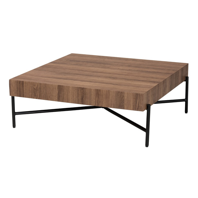 WHOLESALE INTERIORS, INC. 2721-12573 Baxton Studio Savion Modern Industrial Wood And Metal Coffee Table, 12inH x 31-1/2inW x 31-1/2inD, Walnut Brown/Black