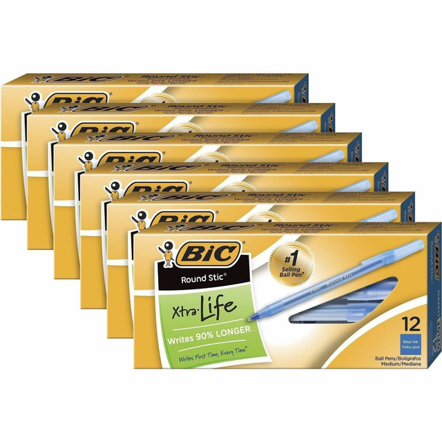 BIC CORP GSM11BEBD BIC Round Stic Ballpoint Pens - Medium Pen Point - Blue - Frost Barrel - 72 / Bundle