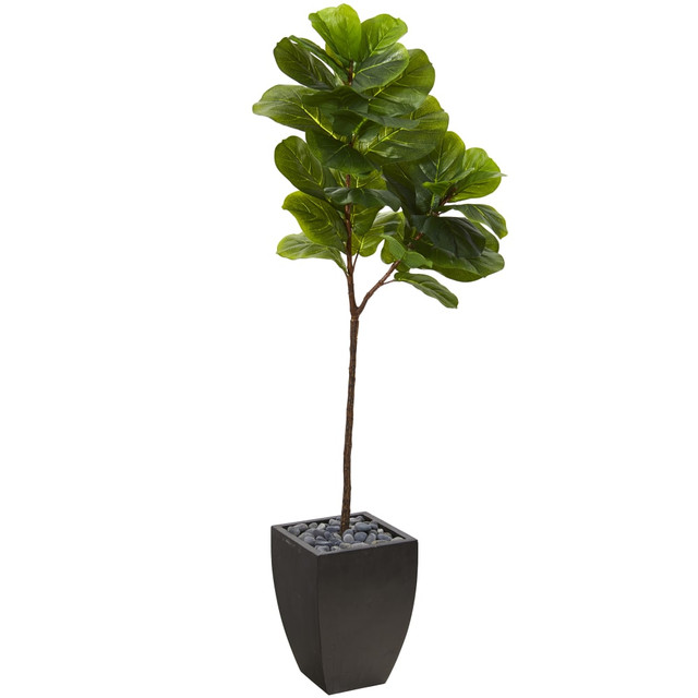 NEARLY NATURAL INC. T1143 Nearly Natural Fiddle Leaf 66inH Artificial Tree With Planter, 66inH x 13inW x 9inD, Green/Black NEARLY NATURAL INC. T1143 Nearly Natural Fiddle Leaf 66inH Artificial Tree With Planter, 66inH x 13inW x 9inD, Green/Black