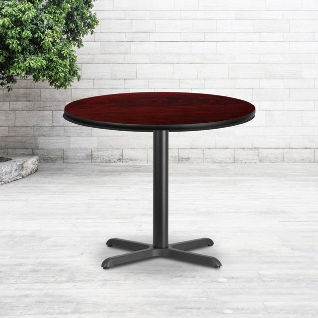 FLASH FURNITURE XURD36MAT3030  Round Laminate Table Top With Table Height Base, 31-3/16inH x 36inW x 36inD, Mahogany