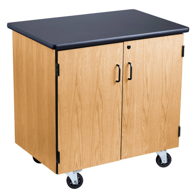 OKLAHOMA SOUND CORPORATION MSC2436 National Public Seating Science Cabinet Mobile Workstation, 36-1/4inH x 28inW x 48inD, Black/Light Oak