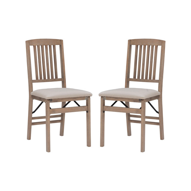 LINON HOME DECOR PRODUCTS, INC OFDP2990 Linon Taylor Wood Folding Accent Chairs, Gray Wash/Beige, Set Of 2 Chairs