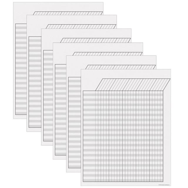 These incentive charts are a great way to motivate students and perfect for tracking homework, attendance, goals, and more.  Each chart features 25 columns to accommodate 5 weeks and 36 rows to track an entire classroom roster.  The smooth, durable write-on/wipe-off surface is perfect for writing on and is easy to wipe down or spray with disinfectant to help prevent the spread of germs.  Slightly rounded corners with UV coating on the front.  Measures 17in x 22in.  Sold as a pack of 6 charts.  This product is heavy and/or oversized and may need more than one person to handle.