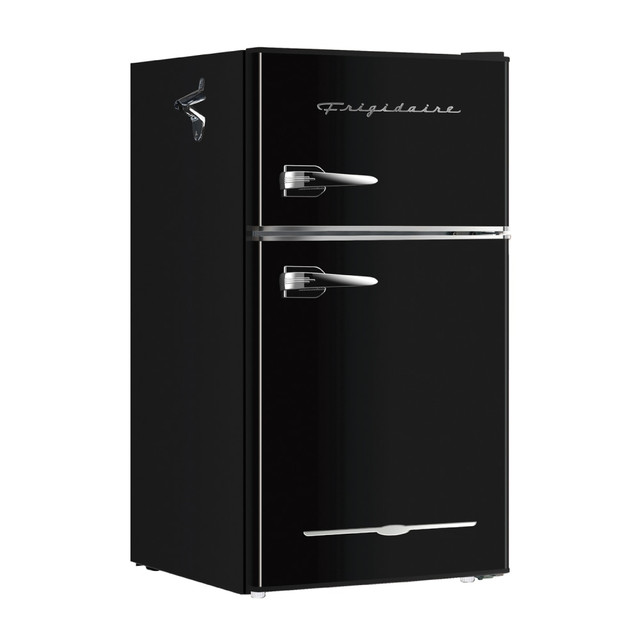 CURTIS INTERNATIONAL, LT EFR840-BLACK Frigidaire 2-Door Retro 3.2 cu ft Compact Bar Fridge with Freezer and Side Bottle Opener, Black
