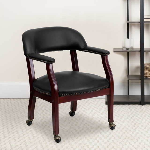 FLASH FURNITURE BZ100BLK Luxurious Vinyl Rolling Conference Guest Chair, Black FLASH FURNITURE BZ100BLK Luxurious Vinyl Rolling Conference Guest Chair, Black