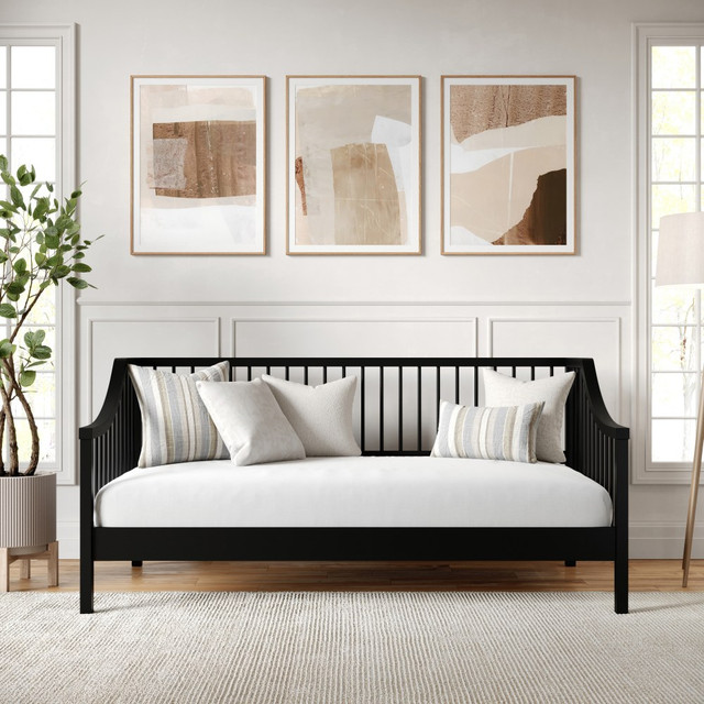 FLASH FURNITURE MG090021DBTBK Martha Stewart Neely Solid Wood Platform Daybed with Wooden Spindles and Slatted Foundation with No Box Spring Required, Black, Twin FLASH FURNITURE MG090021DBTBK Martha Stewart Neely Solid Wood Platform Daybed with Wooden Spindles and Slatted Foundation with No Box Spring Required, Black, Twin