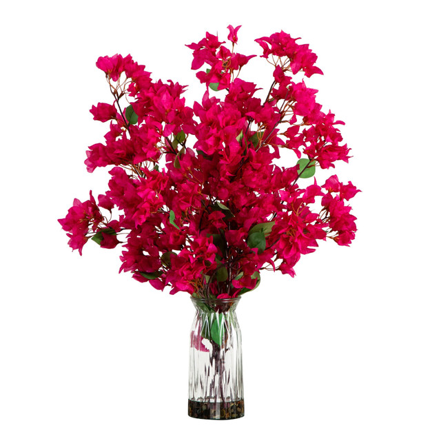 NEARLY NATURAL INC. A2177-PK Nearly Natural 31inH Artificial Bougainvillea Arrangement With Vase, 31inH x 23inW x 23inD, Pink/Clear