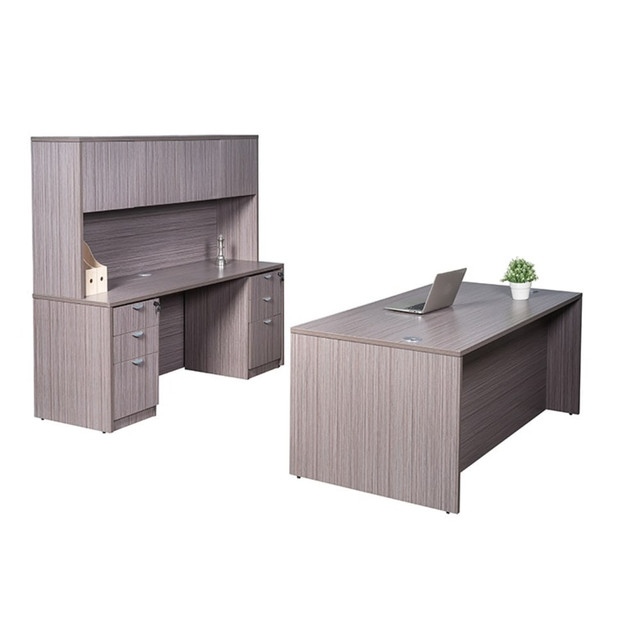 NORSTAR OFFICE PRODUCTS INC. GROUPA6-DW Boss Holland Series Office Suite With 71inW Desk, Hutch, Credenza & 2 Pedestal Files, Driftwood NORSTAR OFFICE PRODUCTS INC. GROUPA6-DW Boss Holland Series Office Suite With 71inW Desk, Hutch, Credenza & 2 Pedestal Files, Driftwood
