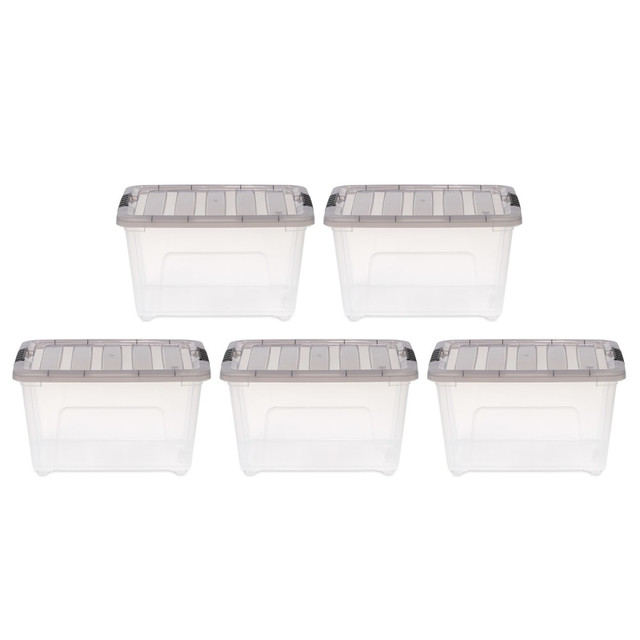 IRIS USA, INC. 500145 Iris Stack & Pull Storage Boxes, 8 Gallon, Clear/Gray, Set Of 5 Boxes