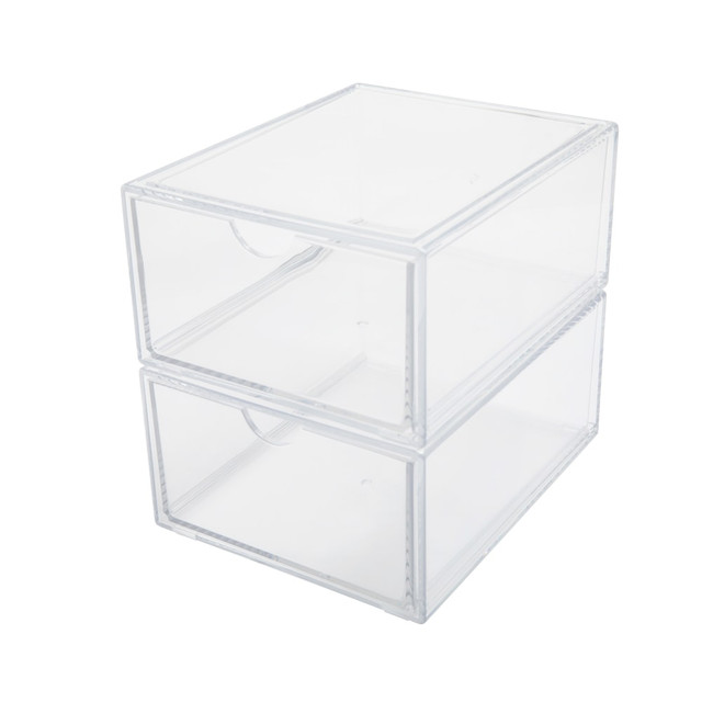 FLASH FURNITURE BEPB45122CLR Martha Stewart Brody Plastic Stackable Office Desktop Organizer Boxes With Drawers, 3-1/2inH x 6inW x 7-1/2inD, Clear, Pack Of 2 Boxes FLASH FURNITURE BEPB45122CLR Martha Stewart Brody Plastic Stackable Office Desktop Organizer Boxes With Drawers, 3-1/2inH x 6inW x 7-1/2inD, Clear, Pack Of 2 Boxes