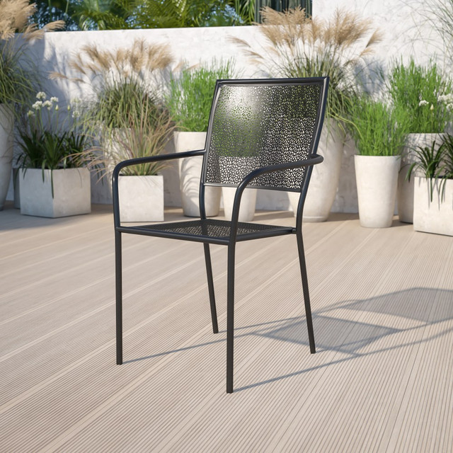 FLASH FURNITURE CO2BK  Oia Indoor/Outdoor Steel Patio Armchair with Square Back, Black