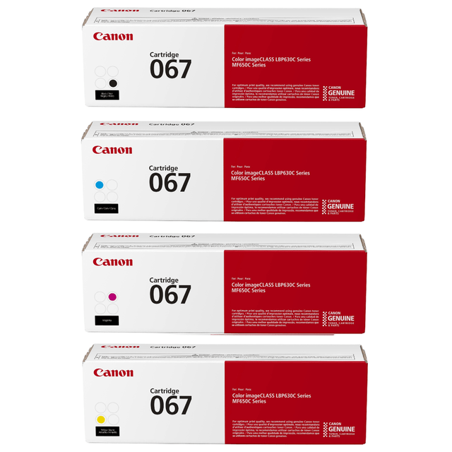 CANON USA, INC. CRG067CMYK-OD Canon 67 Black/Cyan/Magenta/Yellow Toner Cartridges, Pack Of 4 Cartridges, 5099C001/5100C001/5101C001/5102C001