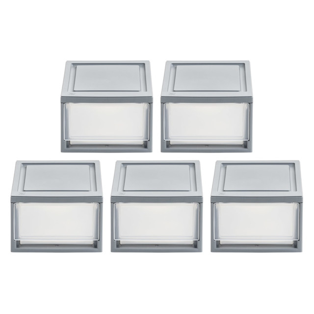 IRIS USA, INC. 500160 Iris Stackable Storage Bins With Drawers, 5-7/16inH x 8-1/2inW x 13-1/8in, Gray, Set Of 5 Bins