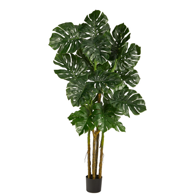 NEARLY NATURAL INC. T2761 Nearly Natural Monstera 72inH Artificial Tree With Planter, 72inH x 22inW x 18inD, Green/Black