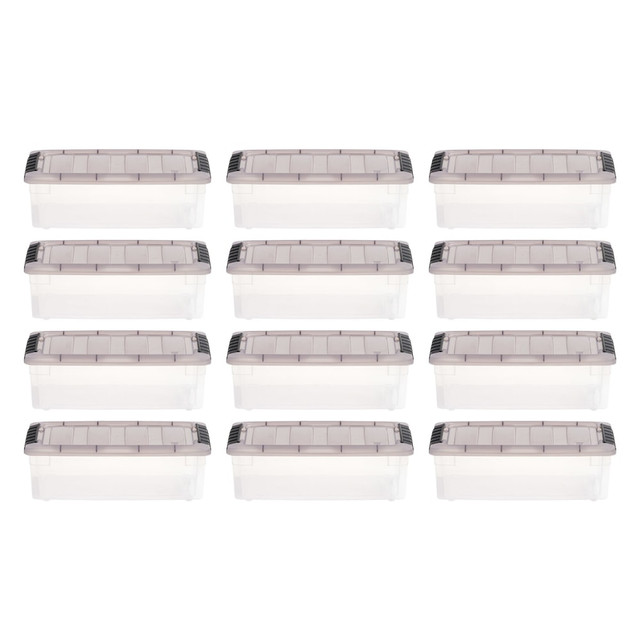 IRIS USA, INC. 500146 Iris Stack & Pull Storage Boxes, 1.45 Gallon, Clear/Gray, Set Of 12 Boxes