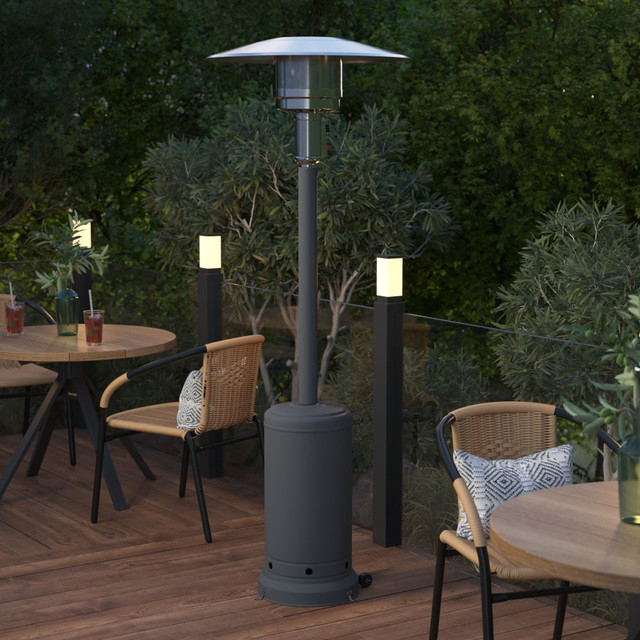 FLASH FURNITURE NANHSSAGHGY  Sol Patio Outdoor Propane Heater with Wheels, 87inH x 31inW x 18inD, Slate Gray