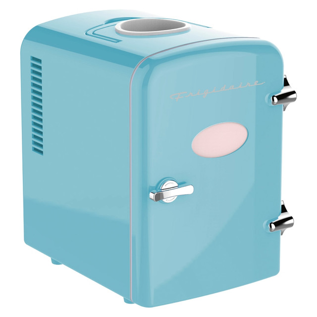 CURTIS INTERNATIONAL, LT EFMIS171-BLUE Frigidaire 6+1-Can 48-Watt Retro 0.14 Cu Ft Mini Portable Refrigerator With Top-Mounted Active-Cooling Can Holder, Blue CURTIS INTERNATIONAL, LT EFMIS171-BLUE Frigidaire 6+1-Can 48-Watt Retro 0.14 Cu Ft Mini Portable Refrigerator With Top-Mounted Active-Cooling Can Holder, Blue