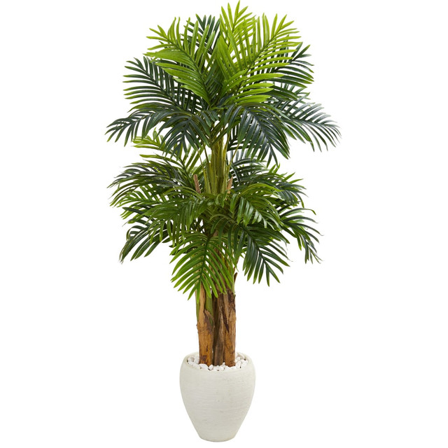 NEARLY NATURAL INC. 5683 Nearly Natural Triple Areca Palm 66inH Artificial Tree With Planter, 66inH x 34inW x 30inD, Green/White NEARLY NATURAL INC. 5683 Nearly Natural Triple Areca Palm 66inH Artificial Tree With Planter, 66inH x 34inW x 30inD, Green/White