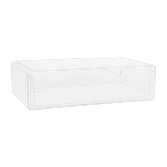 FLASH FURNITURE BEPB9500CLR Martha Stewart Brody Plastic Stackable Office Desktop Organizer Box With Drawer, 2inH x 7-3/4inW x 12-3/4inD, Clear
