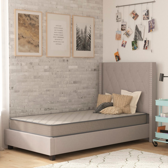 FLASH FURNITURE CLE236BTXL Capri Comfortable Sleep CertiPUR-US Certified Spring Mattress, Twin XL, 6inH x 40inW x 80-1/2inL, Gray FLASH FURNITURE CLE236BTXL Capri Comfortable Sleep CertiPUR-US Certified Spring Mattress, Twin XL, 6inH x 40inW x 80-1/2inL, Gray