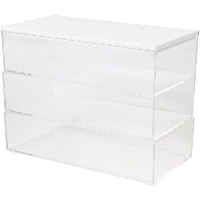 FLASH FURNITURE BEPB45163WDCLWH Martha Stewart Brody Plastic Storage Organizer Bins With Lids, 2inH x 3inW x 7-1/2inD, Clear/White, Set Of 3 Bins FLASH FURNITURE BEPB45163WDCLWH Martha Stewart Brody Plastic Storage Organizer Bins With Lids, 2inH x 3inW x 7-1/2inD, Clear/White, Set Of 3 Bins