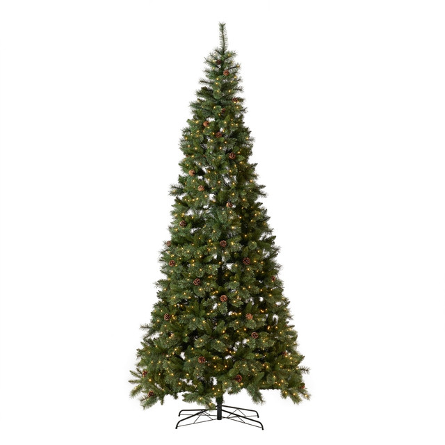 NEARLY NATURAL INC. T4538 Nearly Natural White Mountain Pine 132inH Artificial Christmas Tree With Pine Cones, LED Lights And Bendable Branches, 132inH x 34inW x 34inD, Green NEARLY NATURAL INC. T4538 Nearly Natural White Mountain Pine 132inH Artificial Christmas Tree With Pine Cones, LED Lights And Bendable Branches, 132inH x 34inW x 34inD, Green