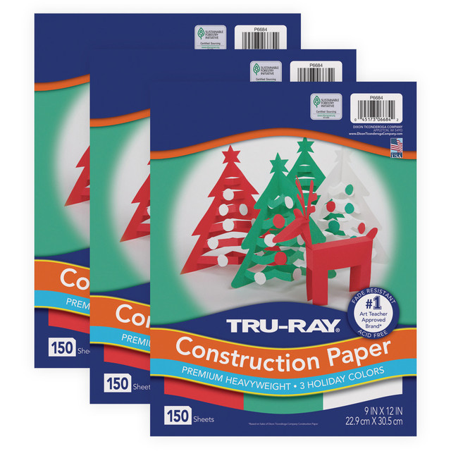 EDUCATORS RESOURCE PAC6684-3 Tru-Ray Construction Paper, Heavyweight, 9in x 12in, Holiday Assortment, 150 Sheets Per Pack, Set Of 3 Packs EDUCATORS RESOURCE PAC6684-3 Tru-Ray Construction Paper, Heavyweight, 9in x 12in, Holiday Assortment, 150 Sheets Per Pack, Set Of 3 Packs