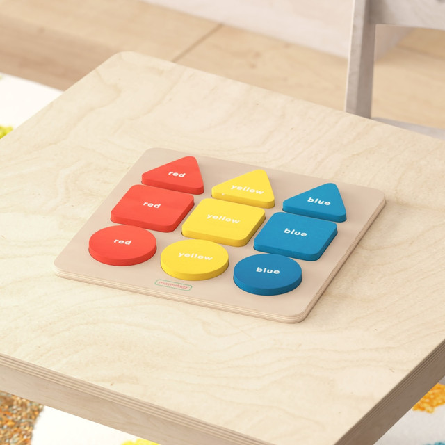 Engage with your students with the Flash Furniture Bright Beginnings Commercial-Grade Basic Shapes And Colors Puzzle Board. This puzzle board helps build cognitive and fine motor skills, and it accommodates growing minds through its visual and tactile sensory output.  Designed to build cognitive and fine motor skills.  Visual and tactile sensory output accommodates growing minds.  Smooth rounded corners allow for safe play.  Made from plywood for durability.  Wipe clean with a damp cloth then dry.