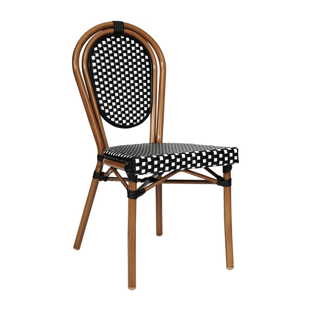 FLASH FURNITURE SDA6422SBKWHNAT Lourdes Indoor/Outdoor Commercial Thonet Bistro Stacking Chair, PE Rattan and Aluminum Frame, Black & White/Natural Frame FLASH FURNITURE SDA6422SBKWHNAT Lourdes Indoor/Outdoor Commercial Thonet Bistro Stacking Chair, PE Rattan and Aluminum Frame, Black & White/Natural Frame