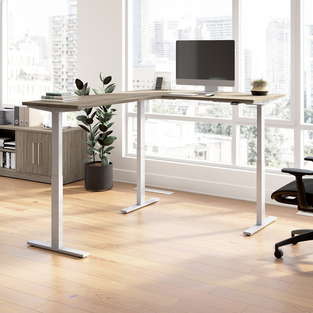 BUSH INDUSTRIES INC. M6SL6078MHSK Bush Business Furniture Move 60 Series 60inW Height Adjustable L Shaped Standing Desk, Modern Hickory/Cool Gray Metallic, Standard Delivery BUSH INDUSTRIES INC. M6SL6078MHSK Bush Business Furniture Move 60 Series 60inW Height Adjustable L Shaped Standing Desk, Modern Hickory/Cool Gray Metallic, Standard Delivery