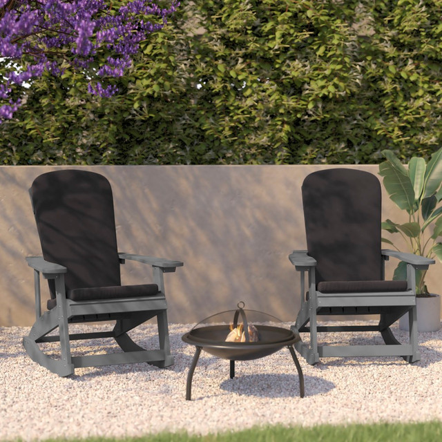 FLASH FURNITURE 2JJC14705CSGYGY Savannah All-Weather Adirondack Rocking Chairs with Cushions, Gray/Gray, Set Of 2 Chairs FLASH FURNITURE 2JJC14705CSGYGY Savannah All-Weather Adirondack Rocking Chairs with Cushions, Gray/Gray, Set Of 2 Chairs