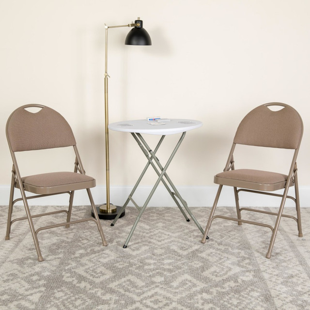 FLASH FURNITURE 2HAMC705AF3BGE HERCULES Series Extra-Large Ultra-Premium Triple-Braced Metal/Fabric Folding Chairs With Easy-Carry Handles, Beige, Pack Of 2 Chairs FLASH FURNITURE 2HAMC705AF3BGE HERCULES Series Extra-Large Ultra-Premium Triple-Braced Metal/Fabric Folding Chairs With Easy-Carry Handles, Beige, Pack Of 2 Chairs
