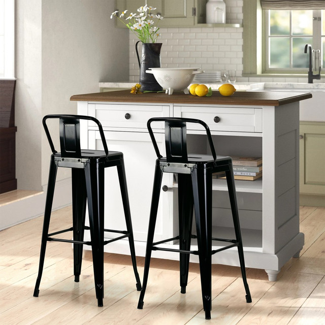 GLAMOUR HOME GHSTL-1665 Barto Metal Barstools With Back, Black, Set Of 2 Barstools GLAMOUR HOME GHSTL-1665 Barto Metal Barstools With Back, Black, Set Of 2 Barstools
