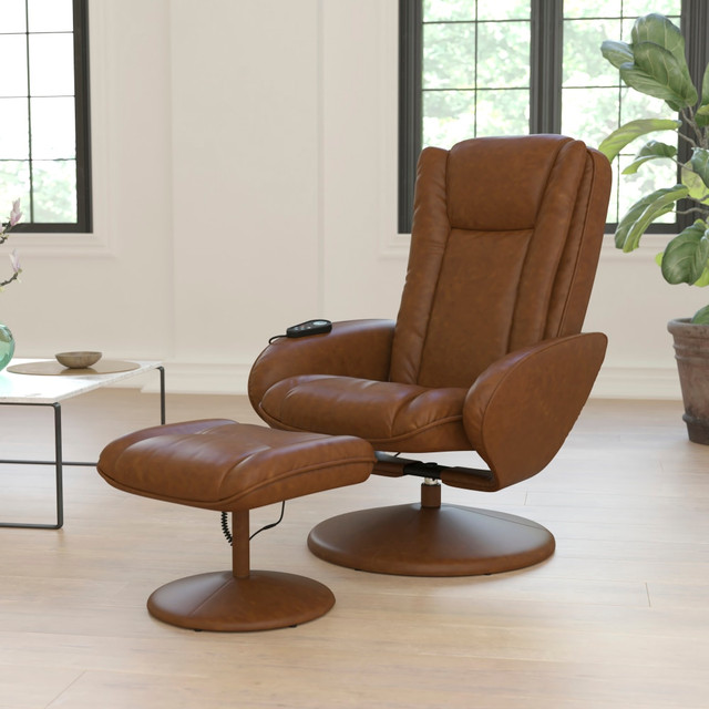 FLASH FURNITURE BT7672MASSGECGN  Multi-Position Heated Massage Recliner And Ottoman, Brown