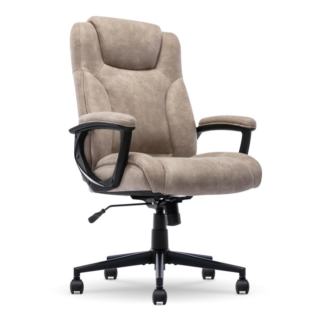 LIVING STYLE PTE LIMITED CCHR10006C Serta Comfort Eco Ergonomic Velvet Mid-Back Office Chair, Light Brown