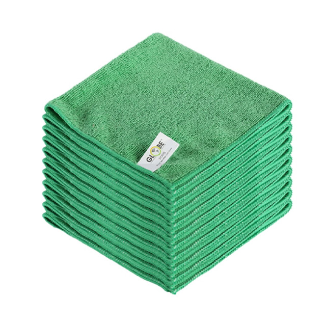 GLOBE COMMERCIAL PRODUCTS INC 3130G Globe Commercial Products Microfiber Cloths, 16in x 16in, Green, Pack Of 10 Cloths GLOBE COMMERCIAL PRODUCTS INC 3130G Globe Commercial Products Microfiber Cloths, 16in x 16in, Green, Pack Of 10 Cloths