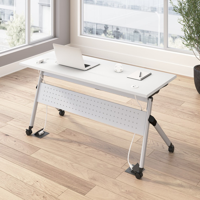 BUSH INDUSTRIES INC. NVS009WH Bush Business Furniture Envision 60inW Folding Training Table with Powered Grommets, White/Cool Gray Metallic, Standard Delivery