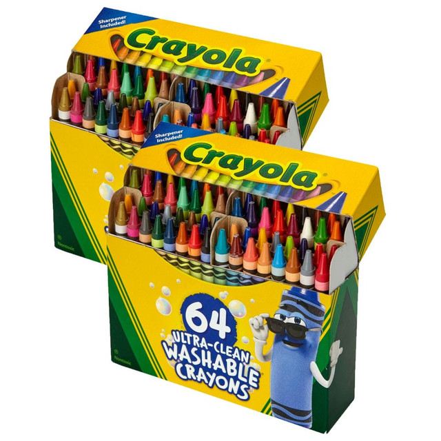 EDUCATORS RESOURCE BIN523287-2 Crayola Ultra-Clean Washable Crayons, Regular Size, 64 Crayons Per Pack, Set Of 2 Packs EDUCATORS RESOURCE BIN523287-2 Crayola Ultra-Clean Washable Crayons, Regular Size, 64 Crayons Per Pack, Set Of 2 Packs