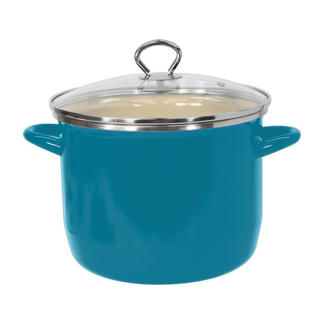 EKCO(R) 4042818 Vasconia 8-Qt Steel Stockpot With Glass Lid, 7-7/16in x 9-5/8in x 9-13/16in, Teal