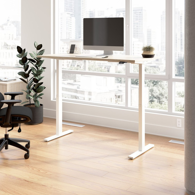 BUSH INDUSTRIES INC. M6S6030NEWK Bush Business Furniture Move 60 Series 60inW x 30inD Electric Height Adjustable Standing Desk, Natural Elm/White Powder Coat, Standard Delivery BUSH INDUSTRIES INC. M6S6030NEWK Bush Business Furniture Move 60 Series 60inW x 30inD Electric Height Adjustable Standing Desk, Natural Elm/White Powder Coat, Standard Delivery