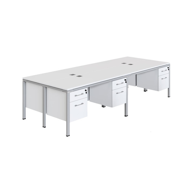 NORSTAR OFFICE PRODUCTS INC. SGSD016-202-WT Boss Office Products Simple Systems Workstation Quad Desks With 4 Pedestals, 29-1/2inH x 132inW x 60inD, White