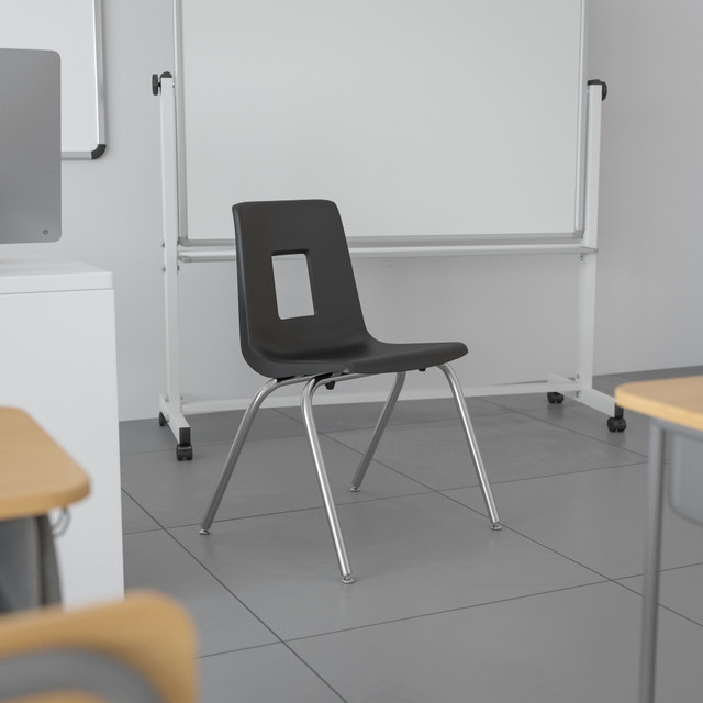 FLASH FURNITURE ADVSSC16BLK  Advantage Student Stacking School Chair, Black/Silver