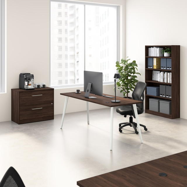 BUSH INDUSTRIES INC. VST011BWSU Bush Business Furniture Vista 72inW Desk with Splayed Metal Legs, Lateral File Cabinet, and Bookcase, Black Walnut, Standard Delivery