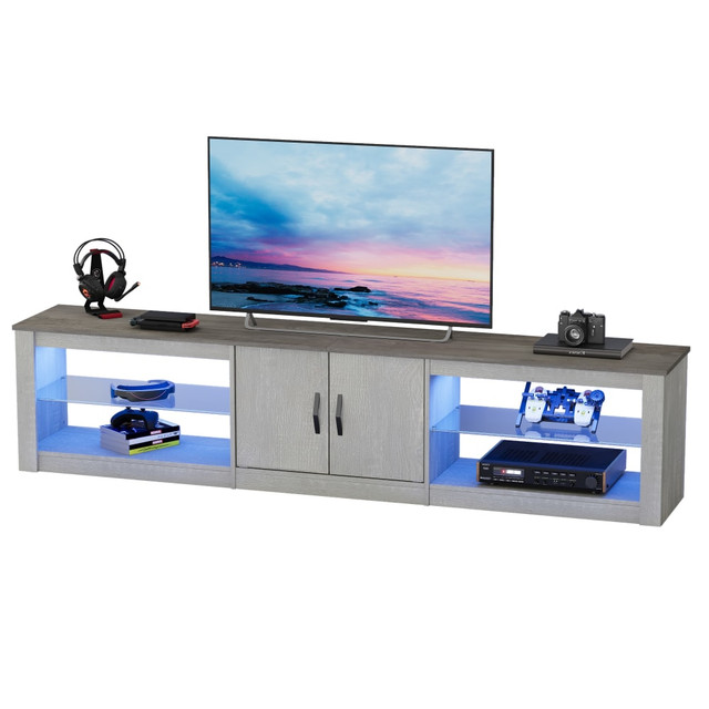 BESTIER L101820D-WHTW 80in LED Gaming TV Stand For 85in TVs, 18-1/2inH x 80inW x 13-13/16inD, White Wash BESTIER L101820D-WHTW 80in LED Gaming TV Stand For 85in TVs, 18-1/2inH x 80inW x 13-13/16inD, White Wash